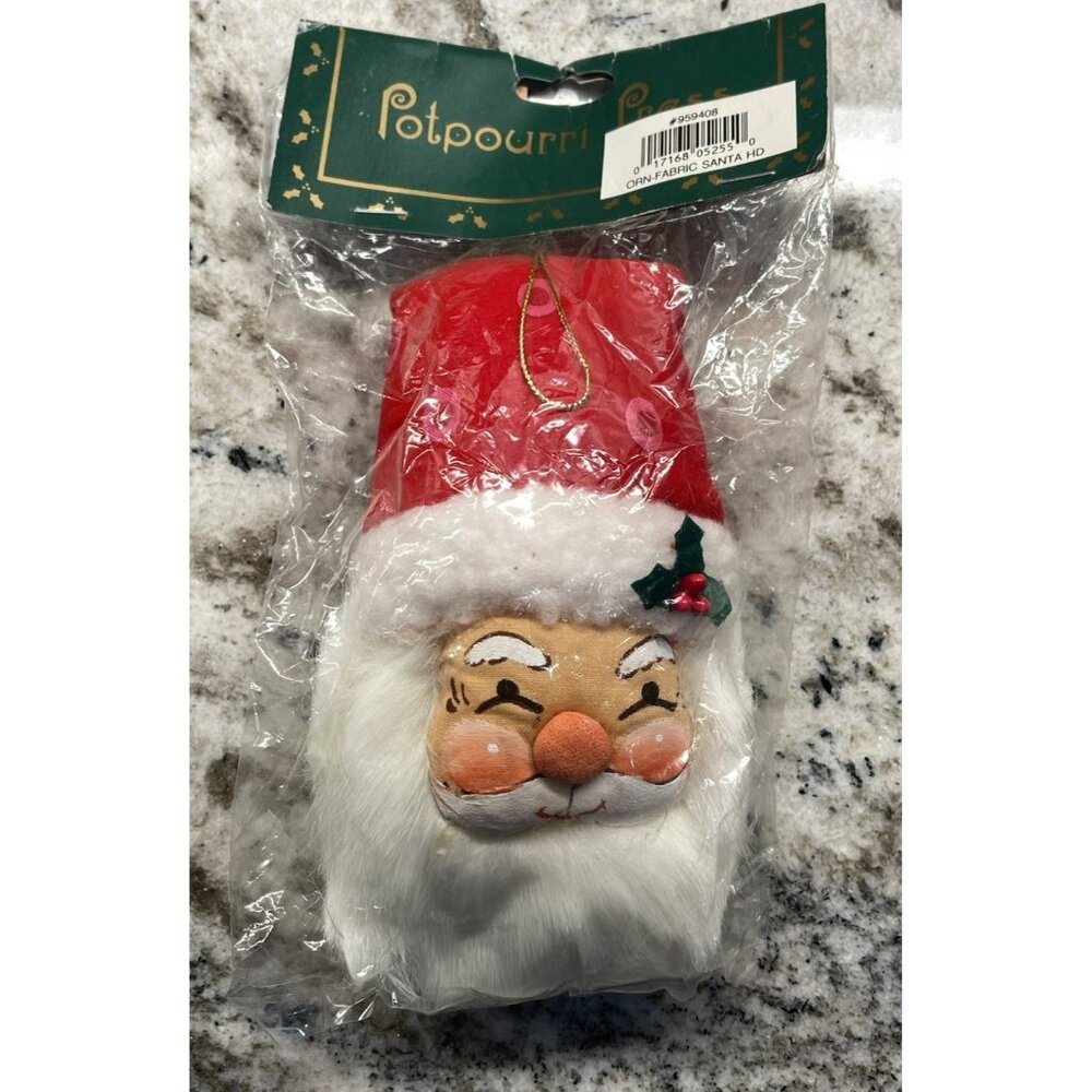 Vintage Fabric Santa Head Christmas Ornament Potpourri Press NOS Painted Face